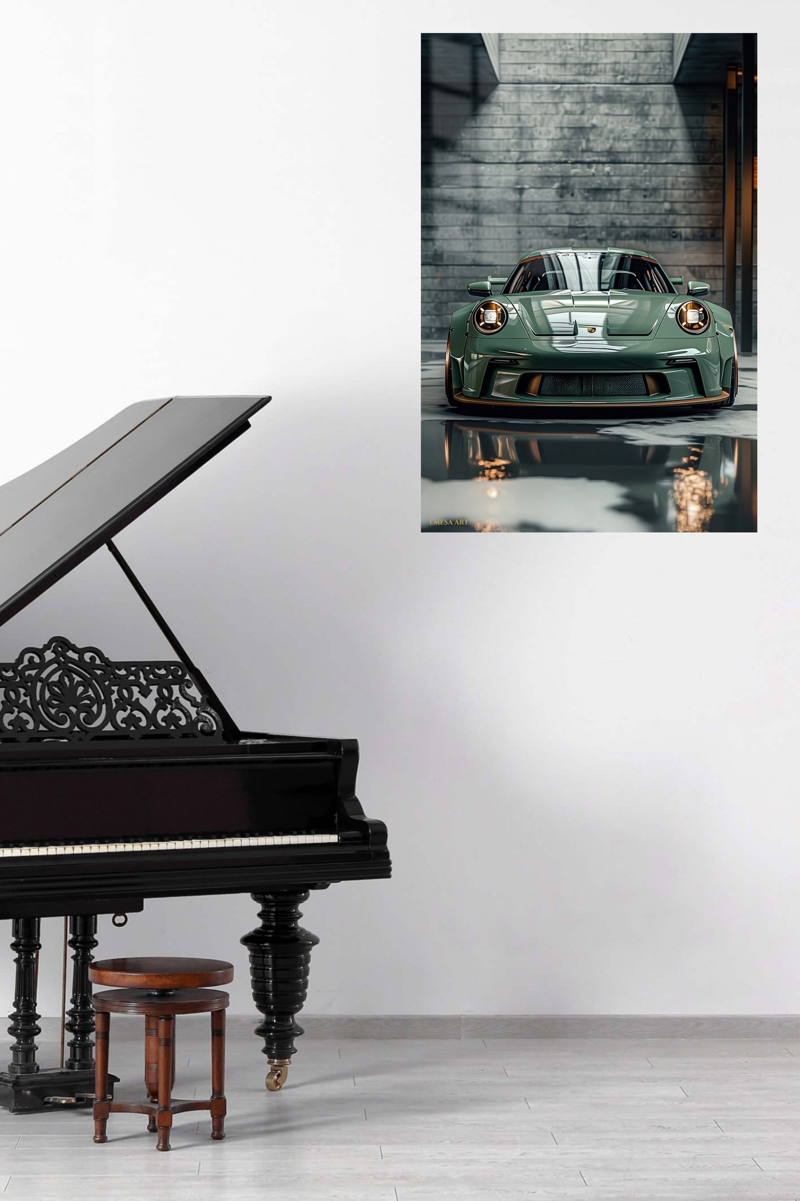 Sage Green Sports Car Garage metal wall art print, view 5