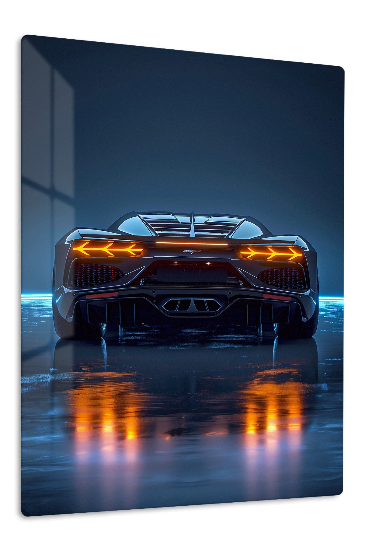 Neon Supercar Rear View metal wall art print