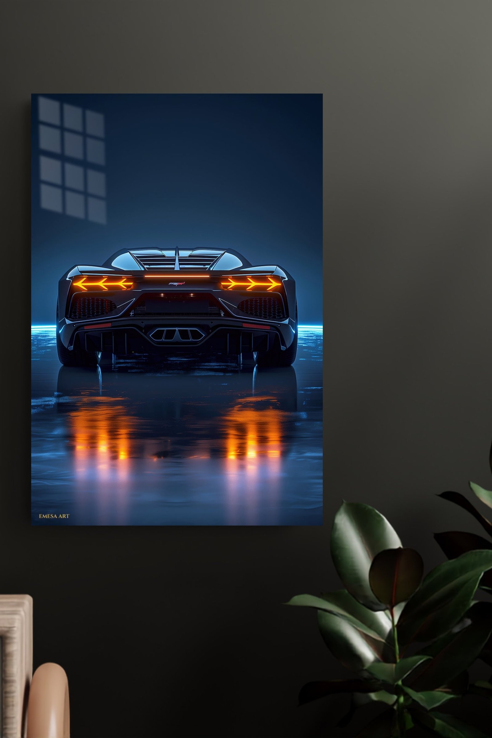 Neon Supercar Rear View metal wall art print, view 4