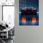 Neon Supercar Rear View metal wall art print, view 5