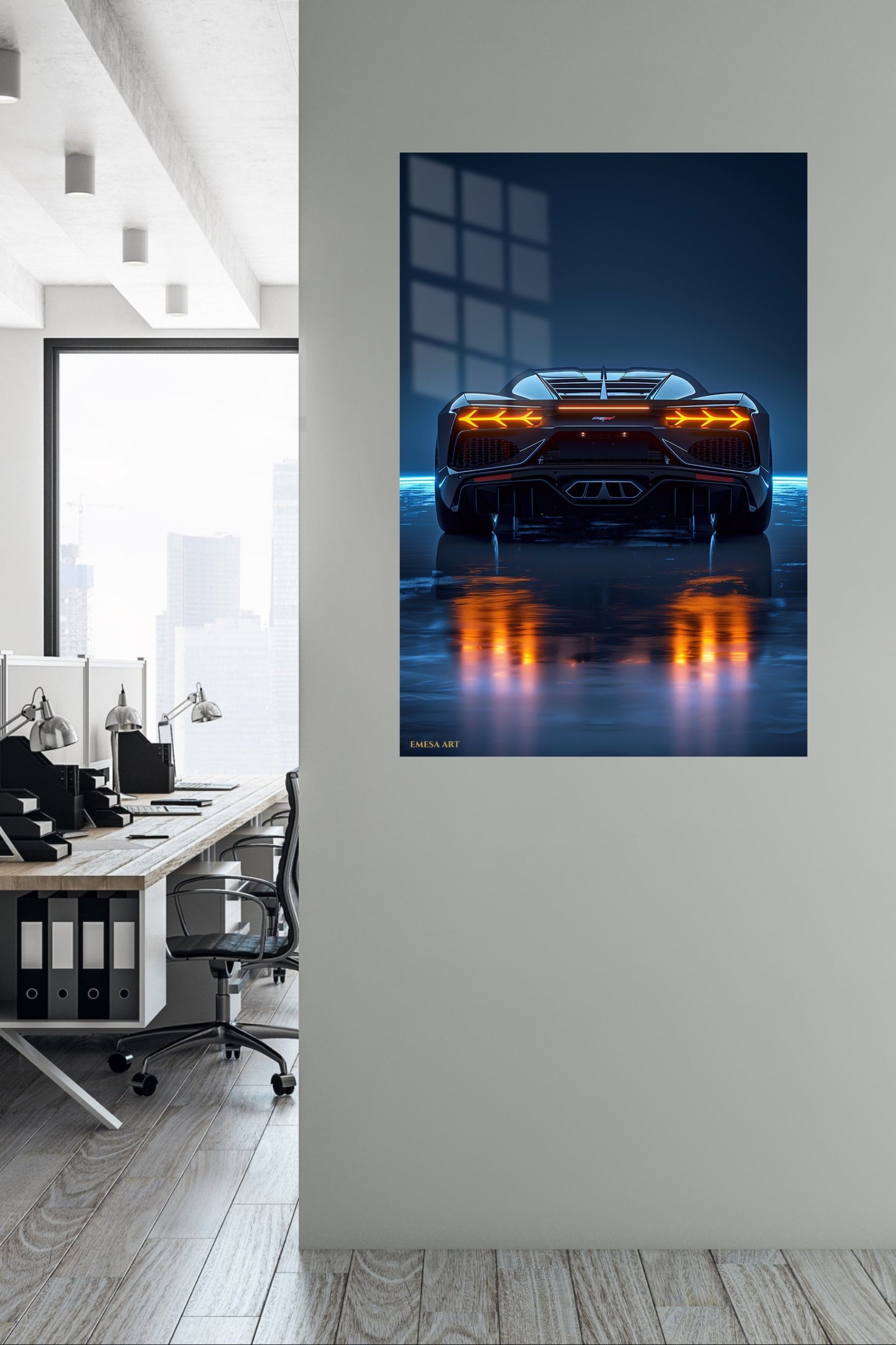 Neon Supercar Rear View metal wall art print, view 5