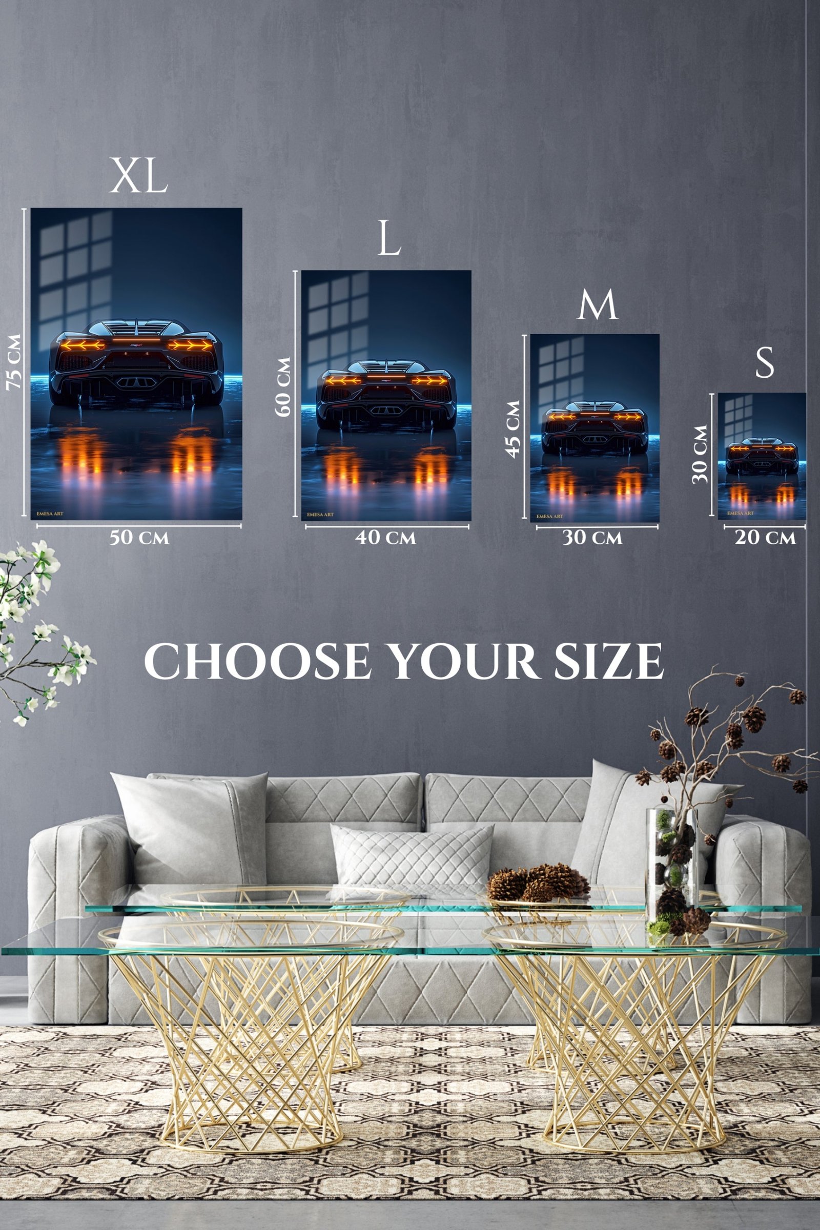 Neon Supercar Rear View metal wall art print, view 6