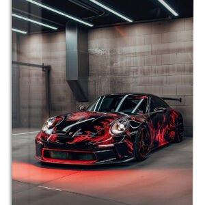 Red Lightning Sports Car metal wall art print