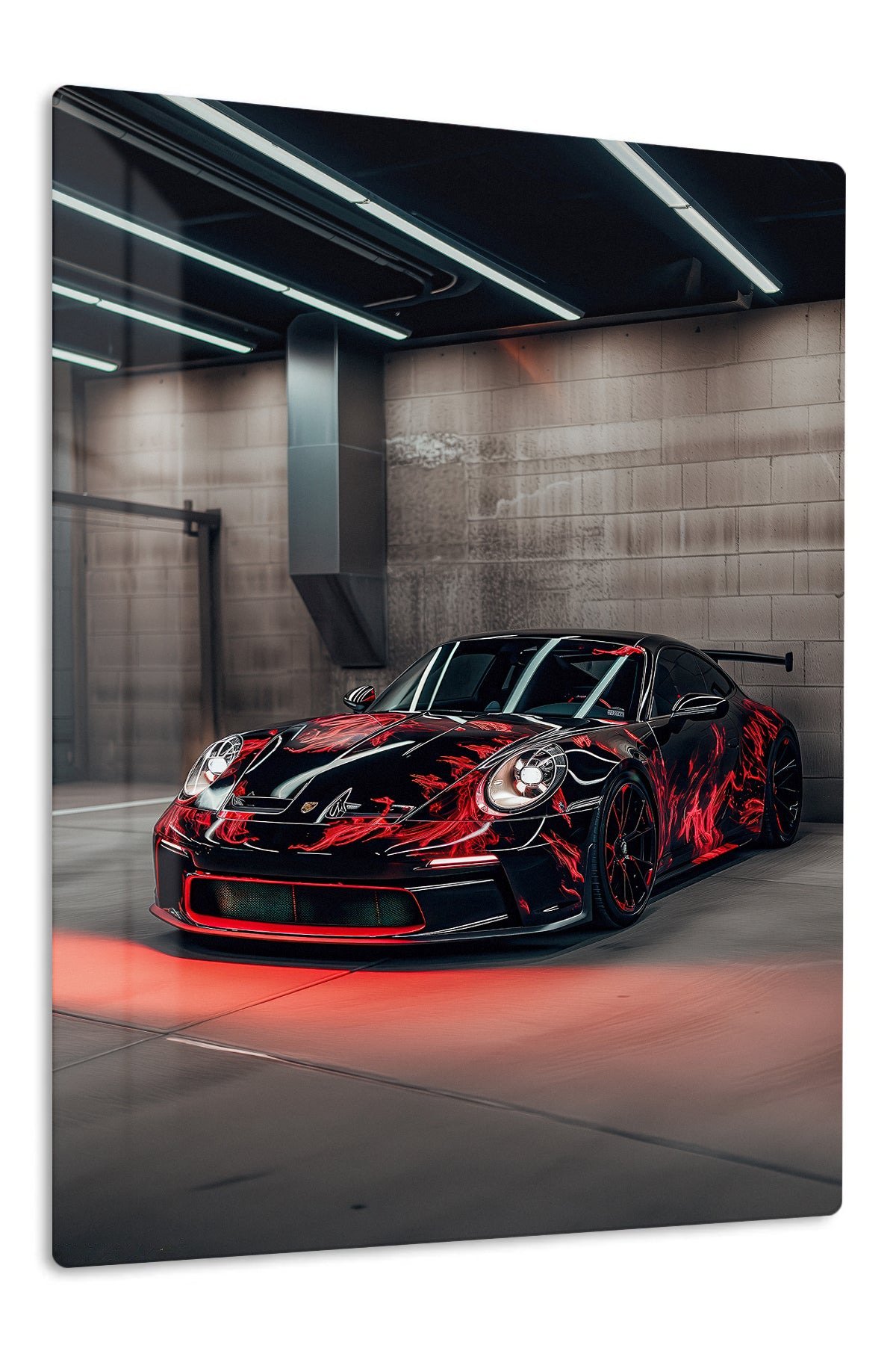 Red Lightning Sports Car metal wall art print