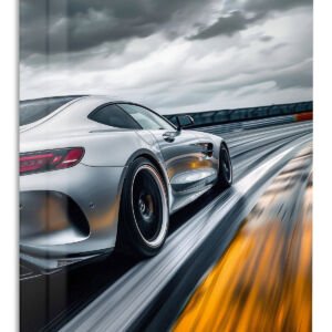 Silver Sports Coupe Under Storm Clouds metal wall art print
