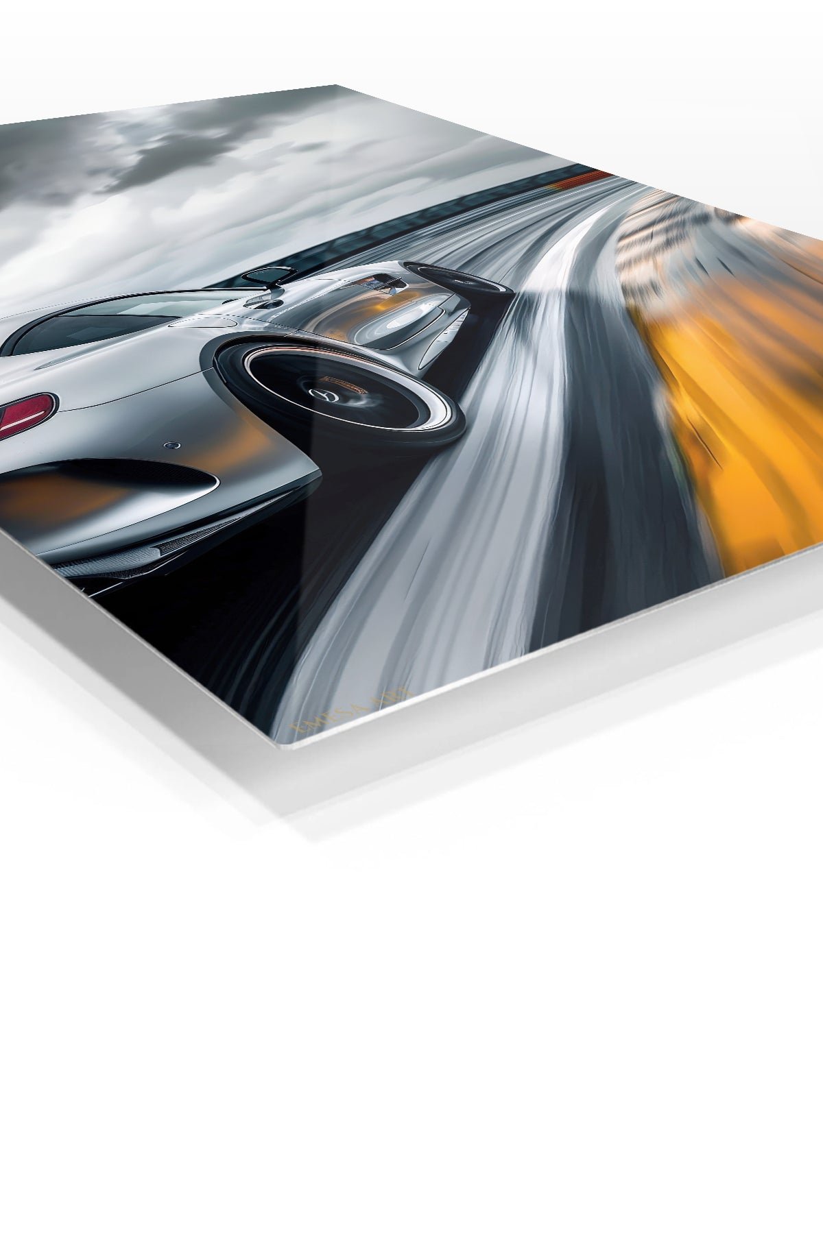Silver Sports Coupe Under Storm Clouds metal wall art print, view 2