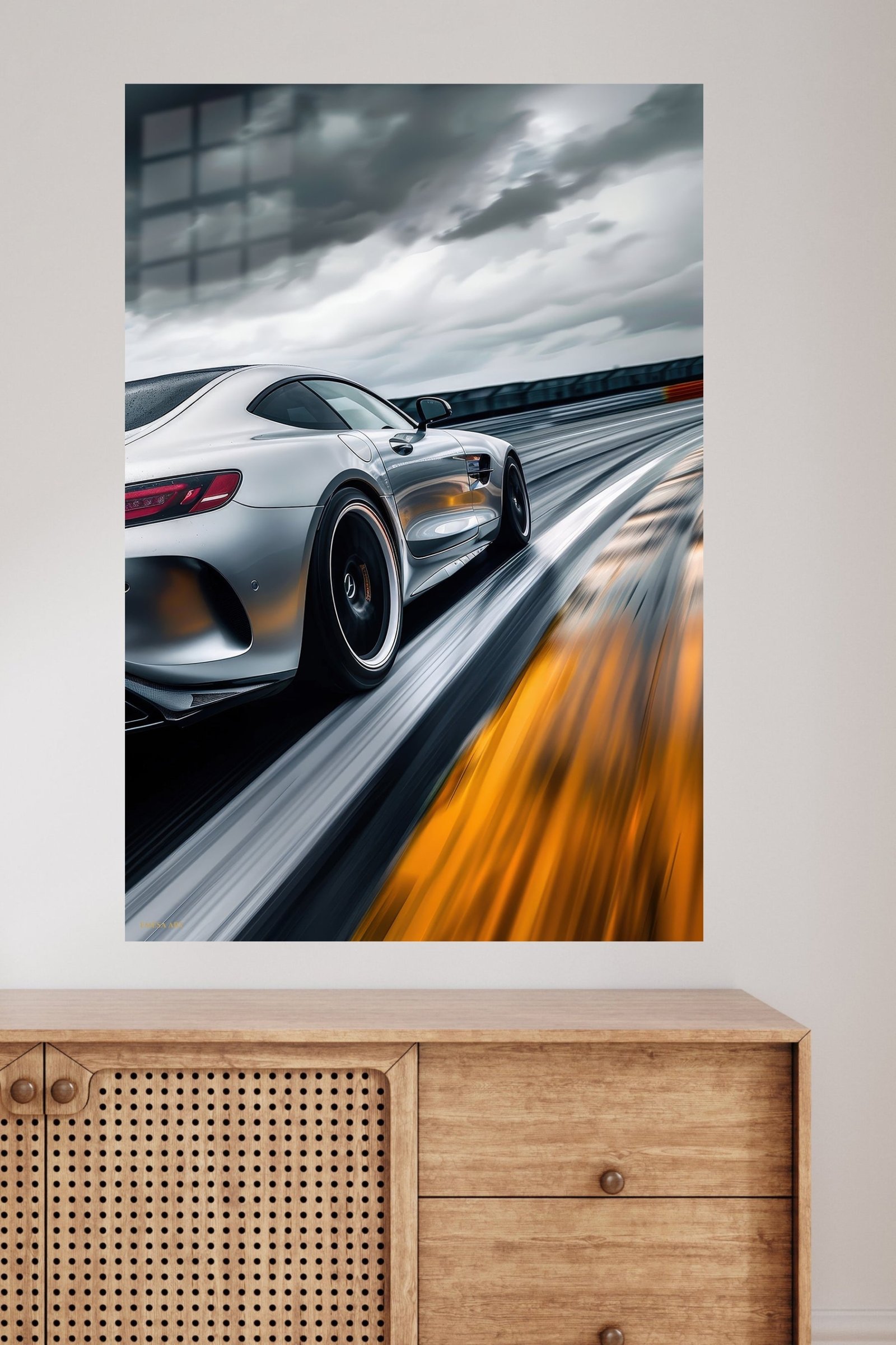Silver Sports Coupe Under Storm Clouds metal wall art print, view 4