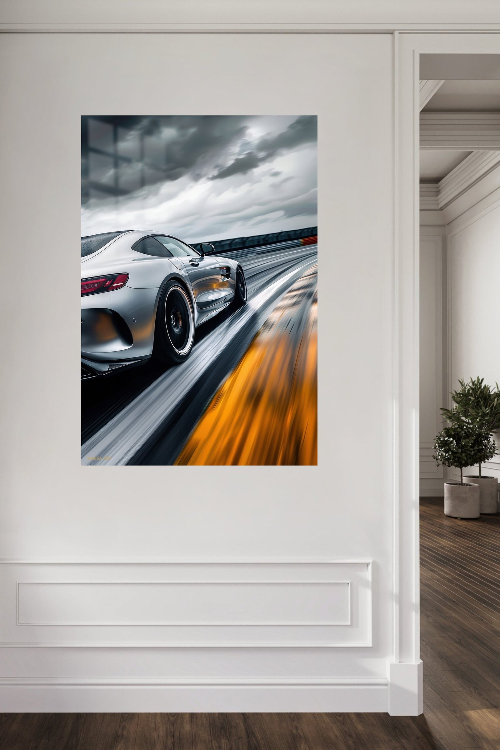 Silver Sports Coupe Under Storm Clouds metal wall art print, view 5