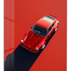 Red Vintage Sports Car Shadow metal wall art print