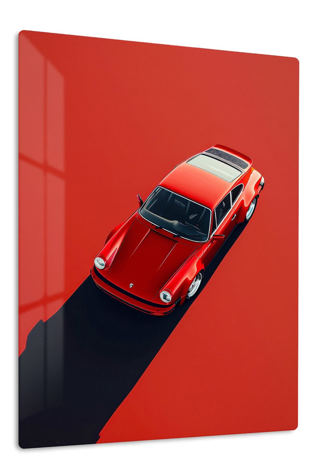 Red Vintage Sports Car Shadow metal wall art print