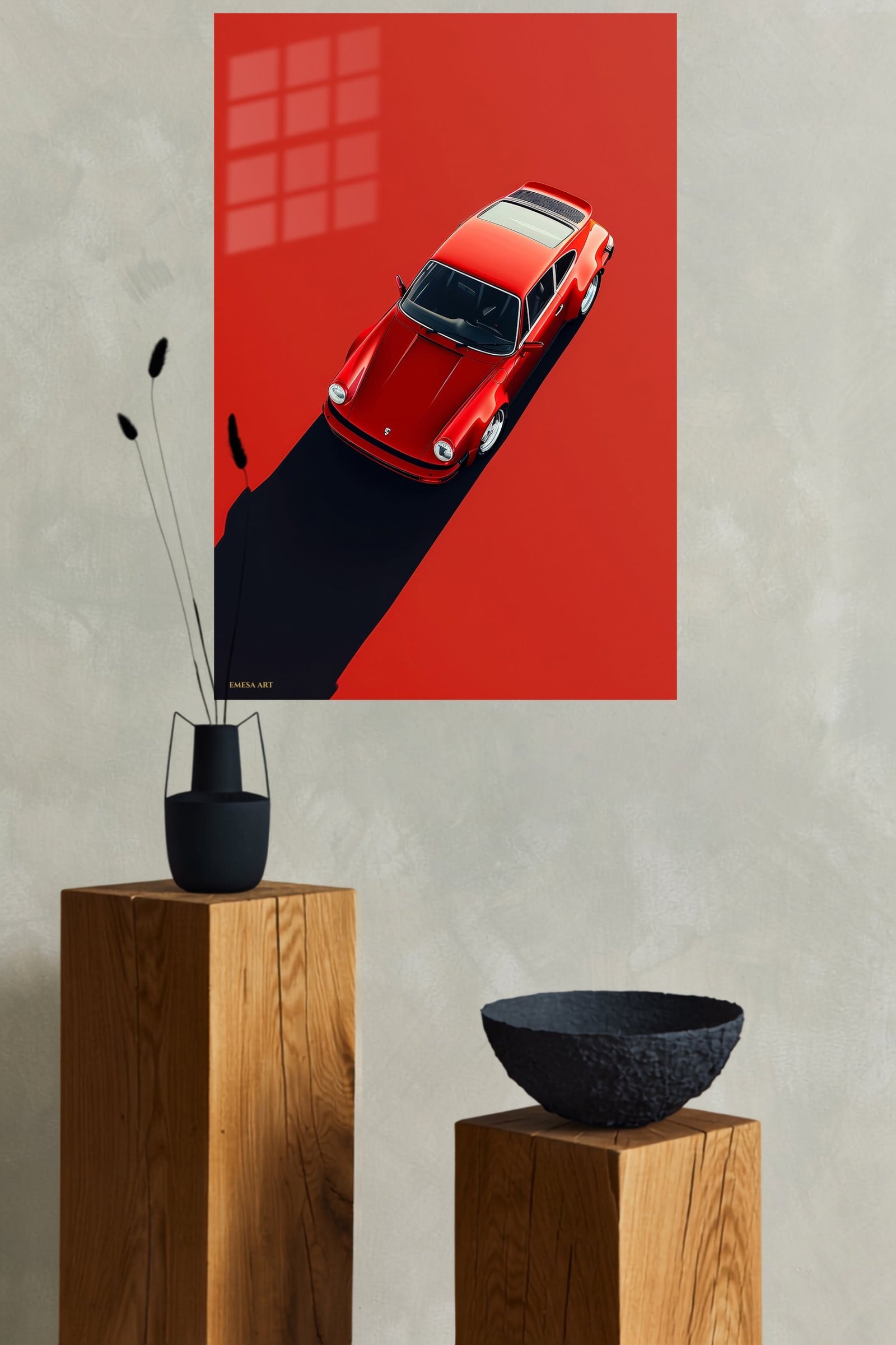 Red Vintage Sports Car Shadow metal wall art print, view 4