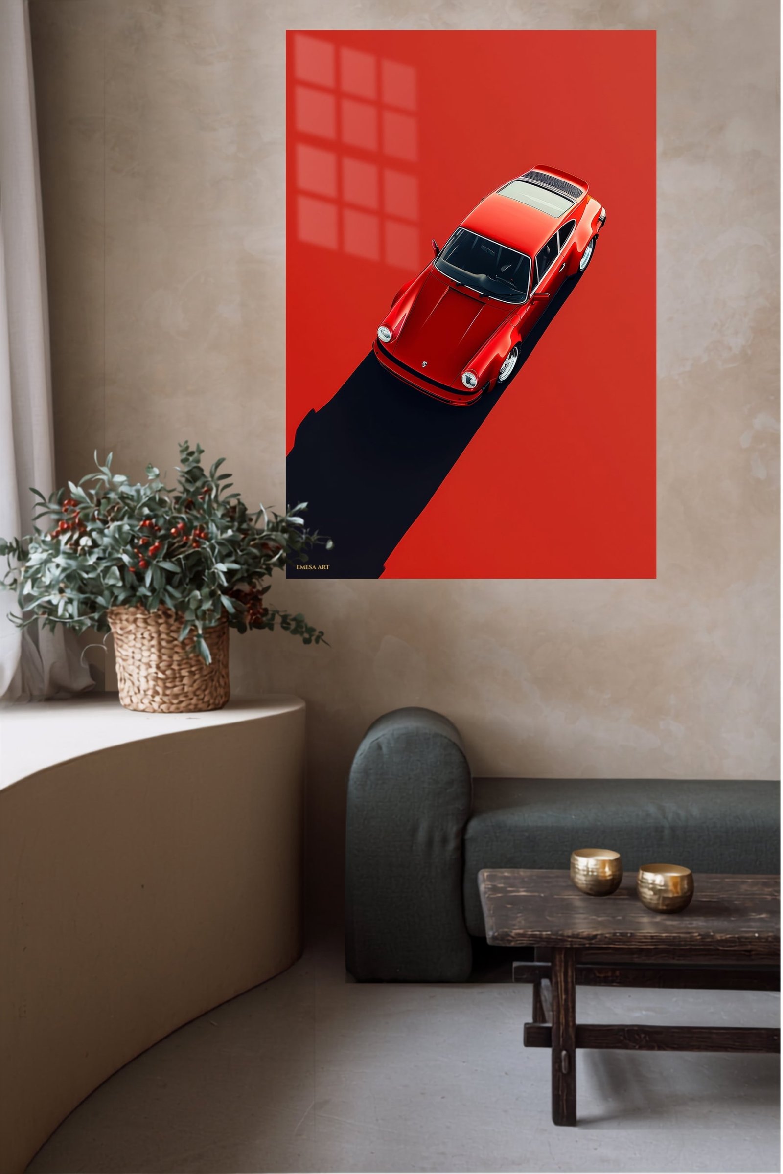 Red Vintage Sports Car Shadow metal wall art print, view 5