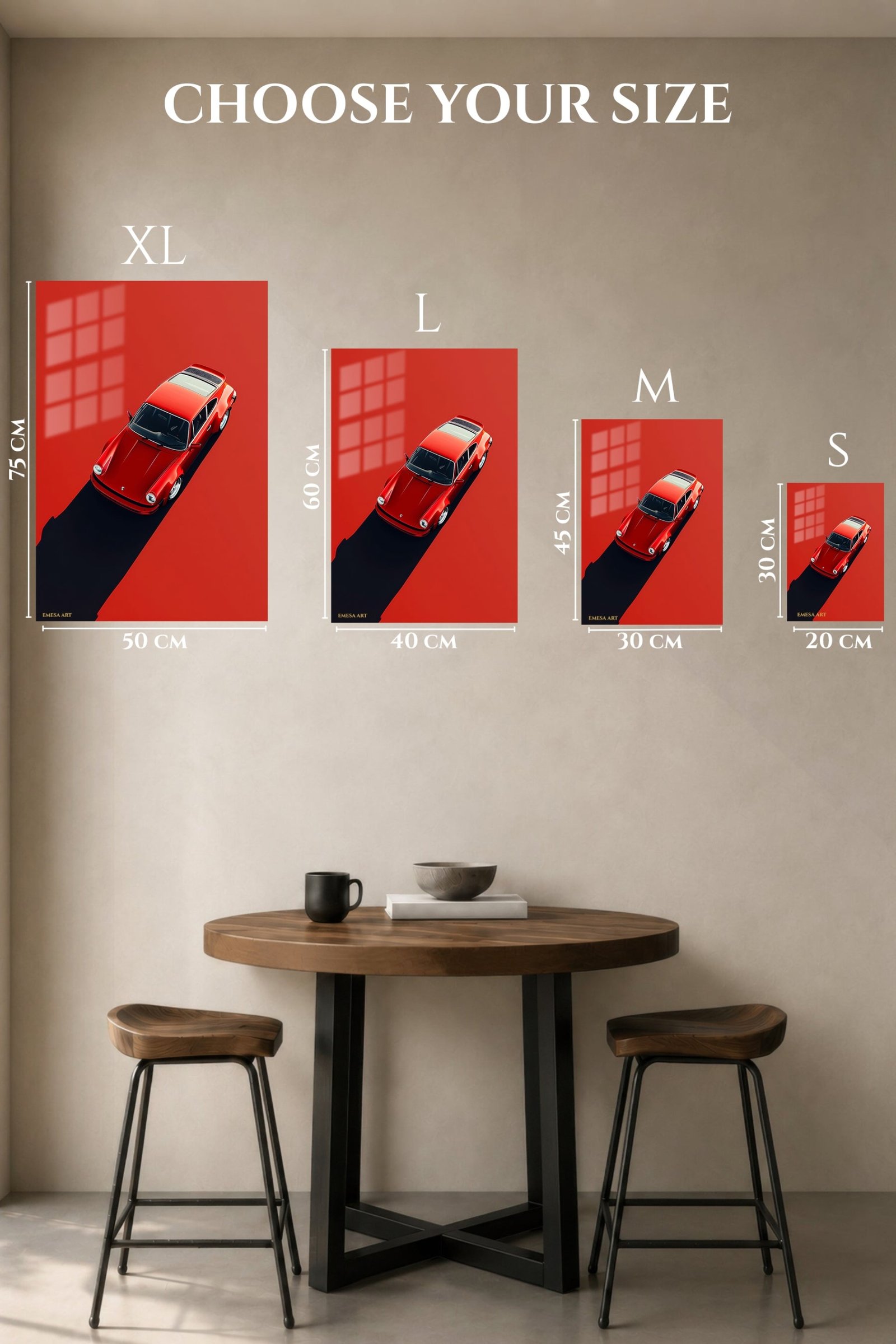 Red Vintage Sports Car Shadow metal wall art print, view 6