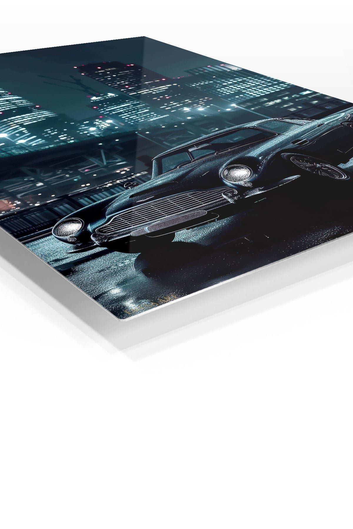 Classic Coupe in Neon City Rain metal wall art print, view 2