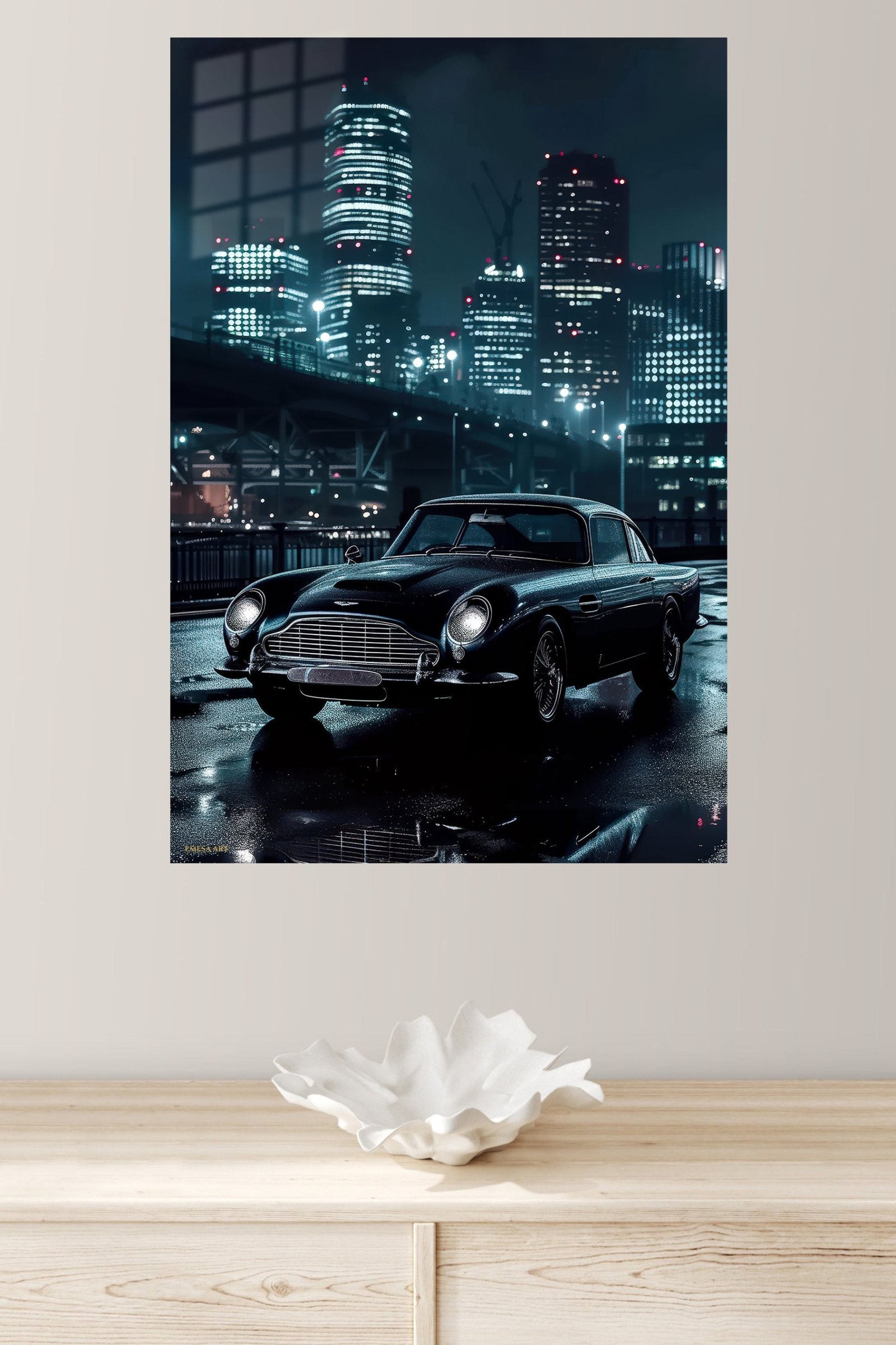 Classic Coupe in Neon City Rain metal wall art print, view 4