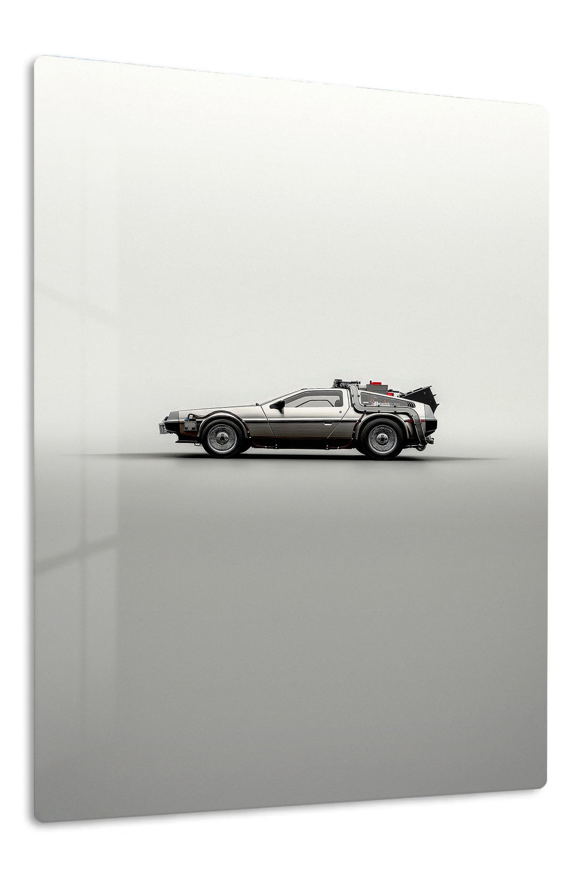 Retro Futuristic Silver Coupe metal wall art print