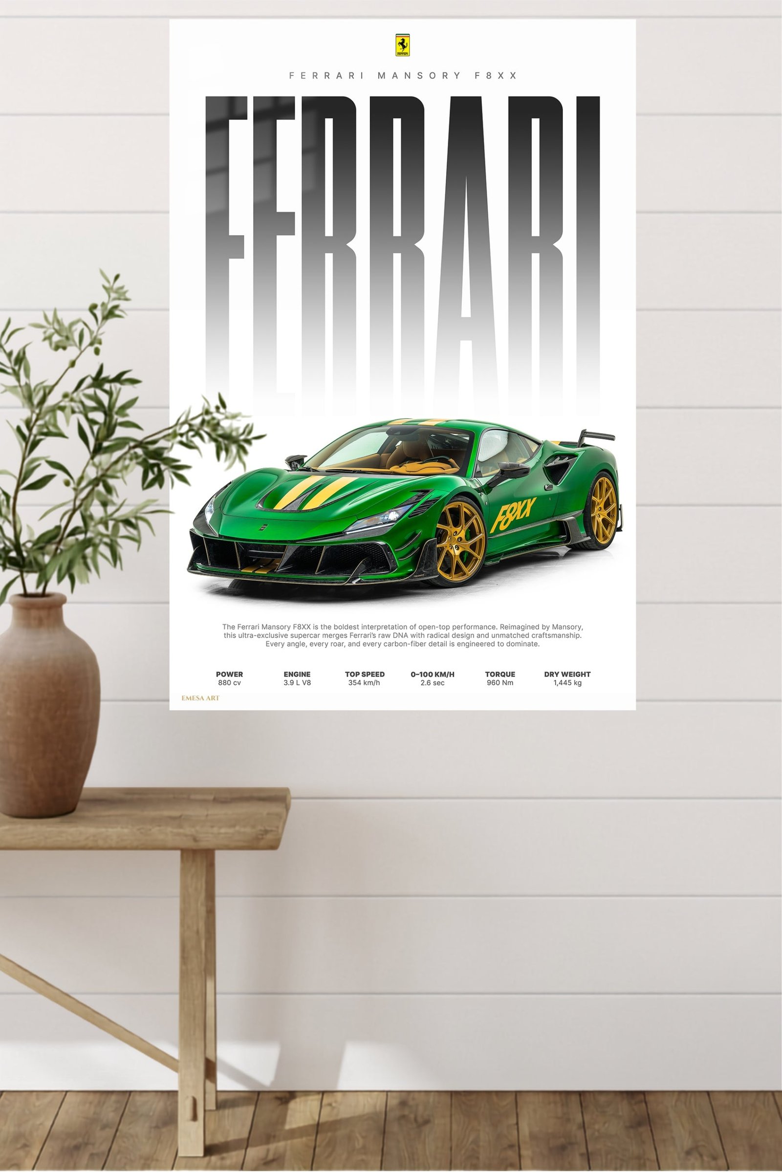 Emerald Green Supercar Typography Poster metal wall art print, view 4