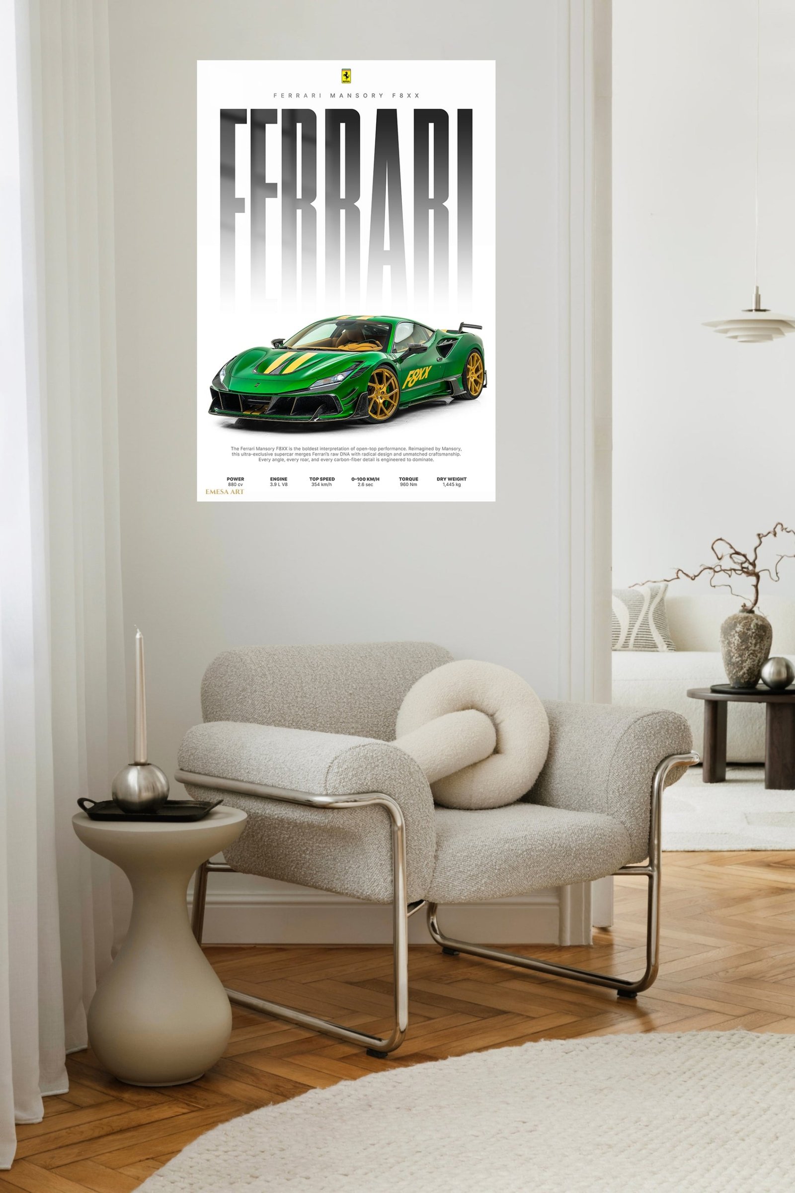 Emerald Green Supercar Typography Poster metal wall art print, view 5