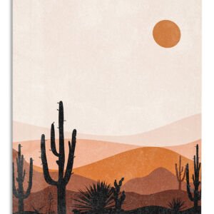 Terracotta Desert Cactus Sunset metal wall art print