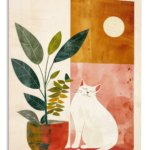 Moonlit Cat and Houseplant metal wall art print
