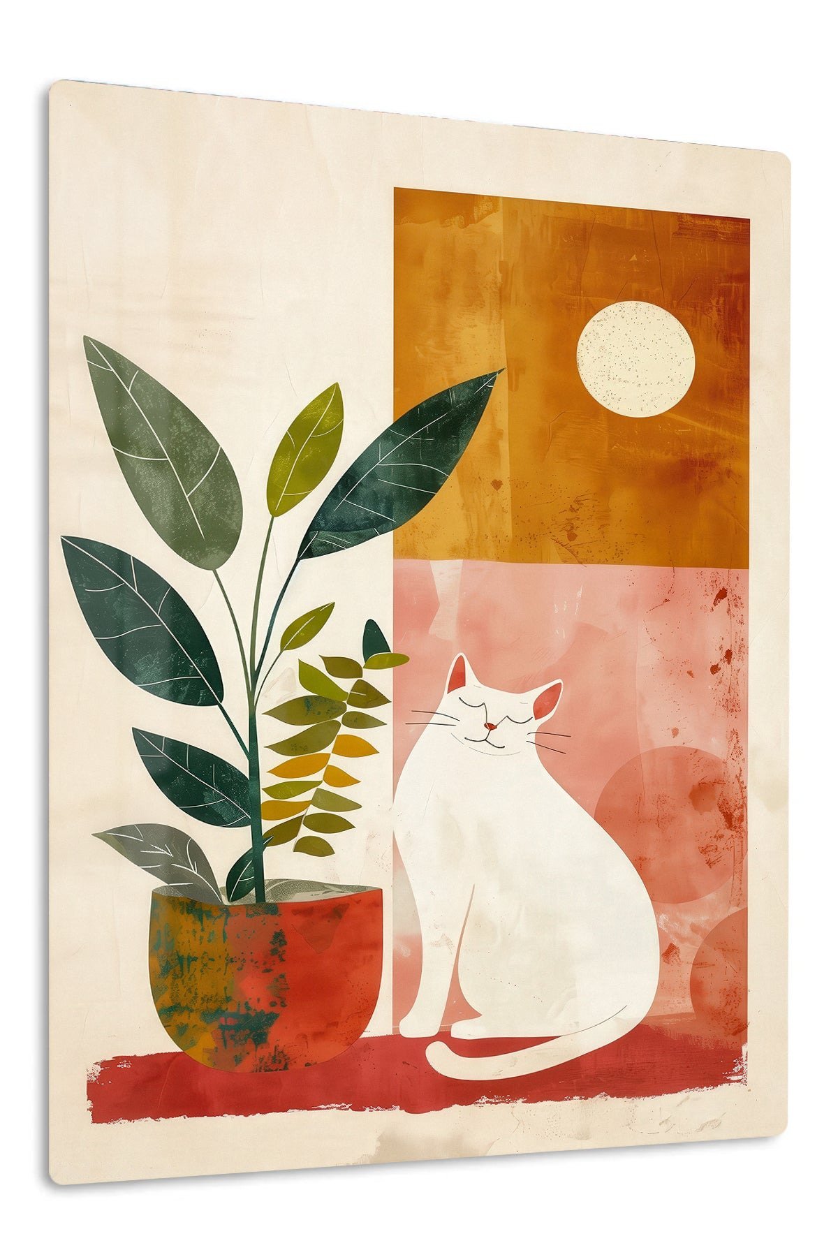 Moonlit Cat and Houseplant metal wall art print