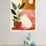Moonlit Cat and Houseplant metal wall art print, view 4