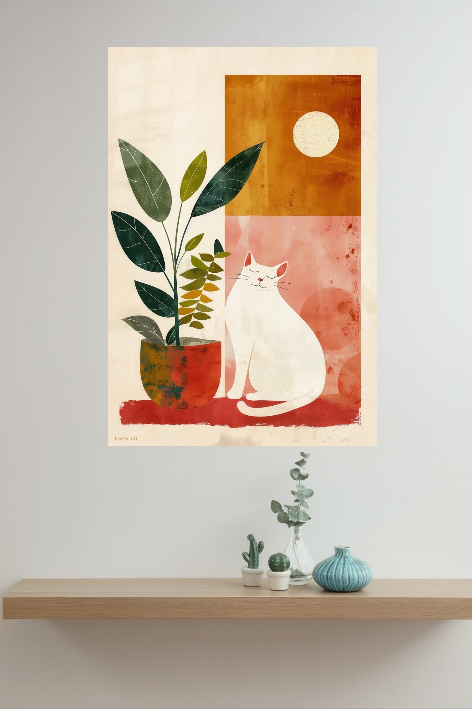 Moonlit Cat and Houseplant metal wall art print, view 4