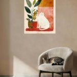 Moonlit Cat and Houseplant metal wall art print, view 5