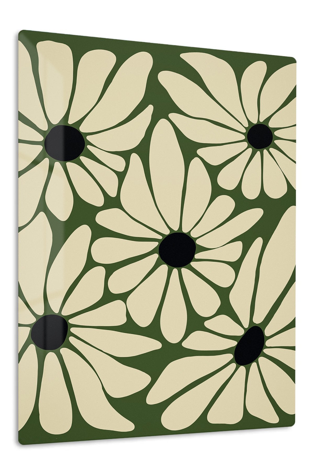 Olive Daisy Bloom Pattern metal wall art print