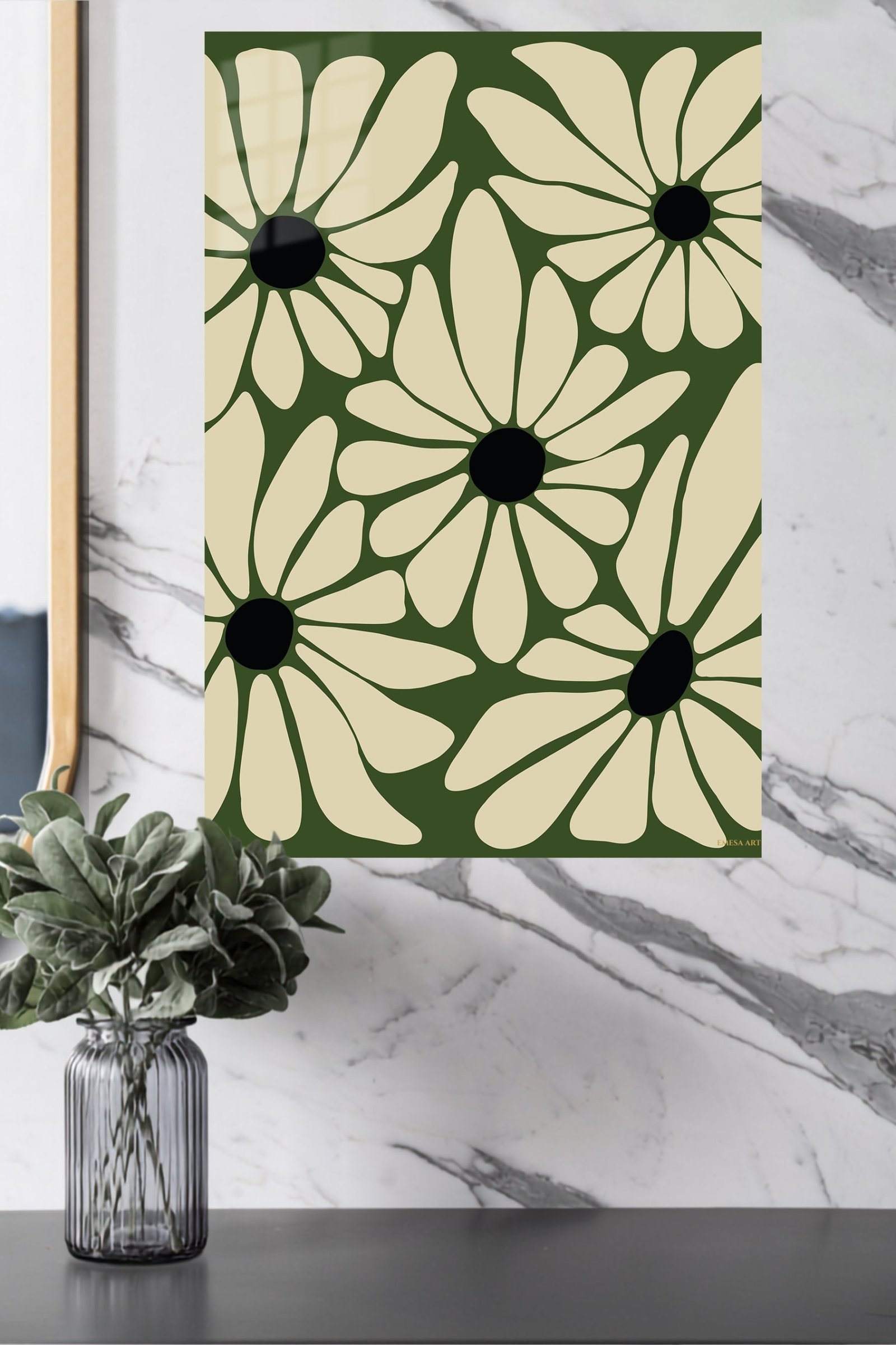 Olive Daisy Bloom Pattern metal wall art print, view 4