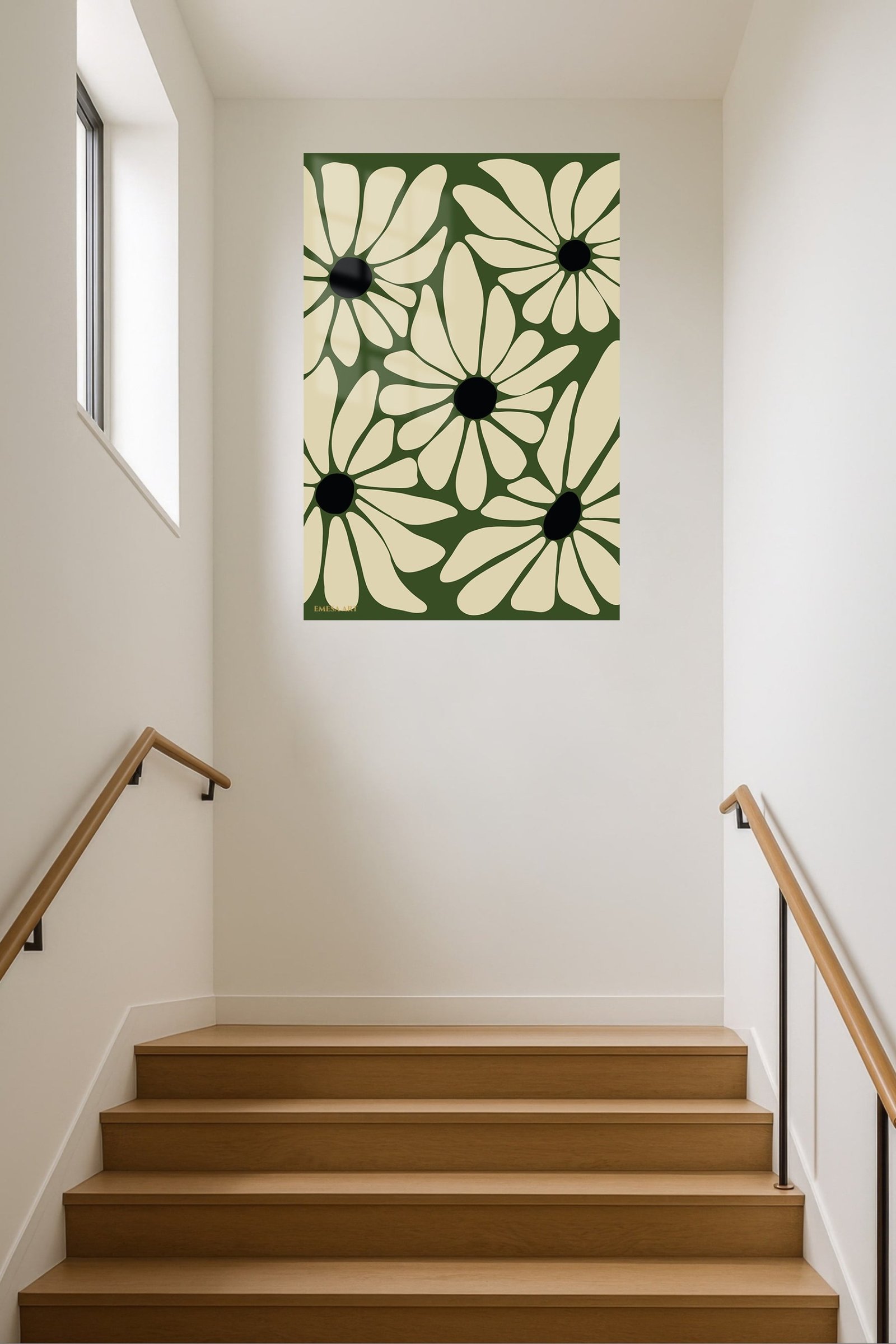 Olive Daisy Bloom Pattern metal wall art print, view 5