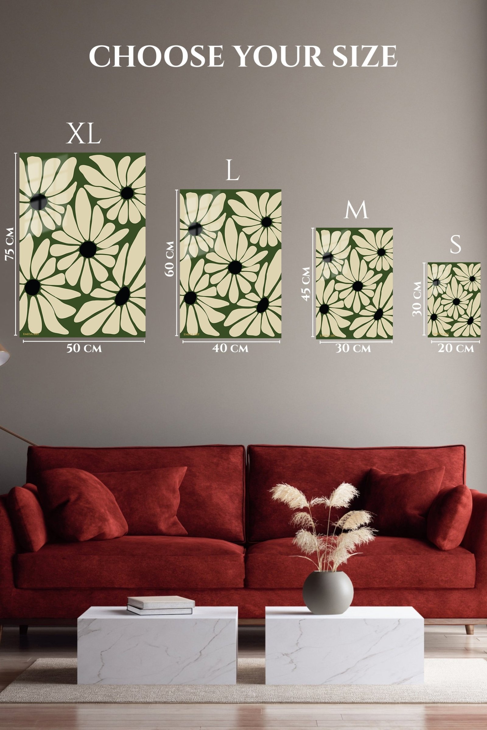 Olive Daisy Bloom Pattern metal wall art print, view 6