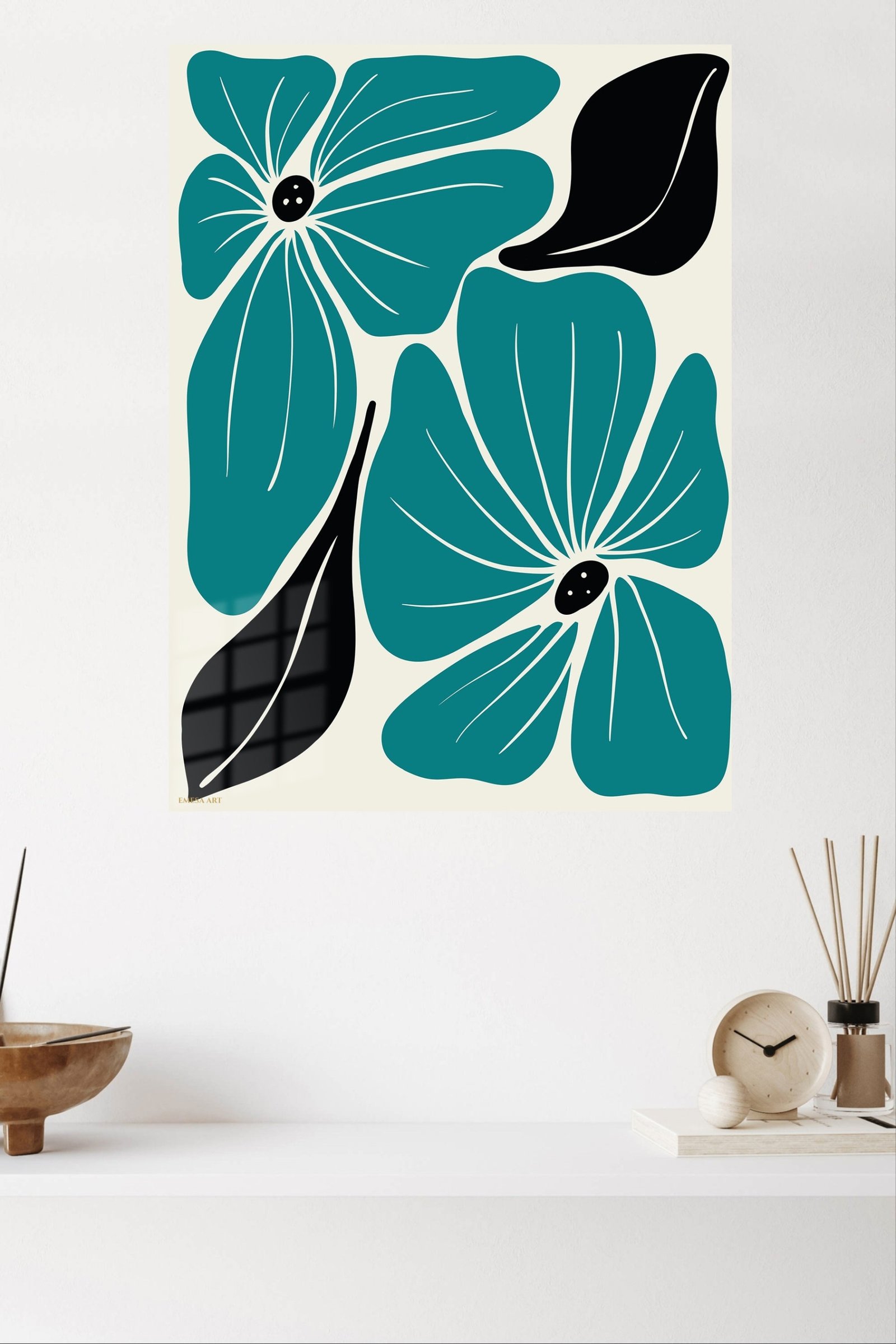 Teal Botanical Bloom metal wall art print, view 4