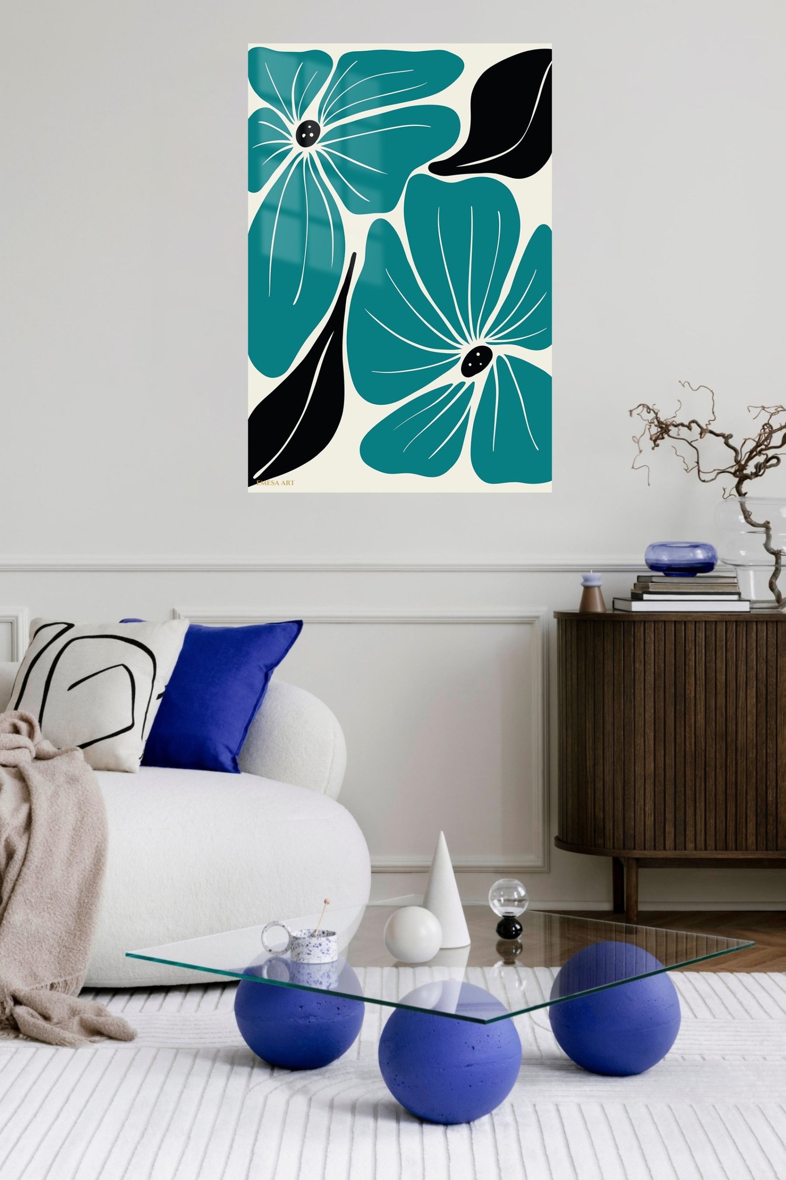 Teal Botanical Bloom metal wall art print, view 5