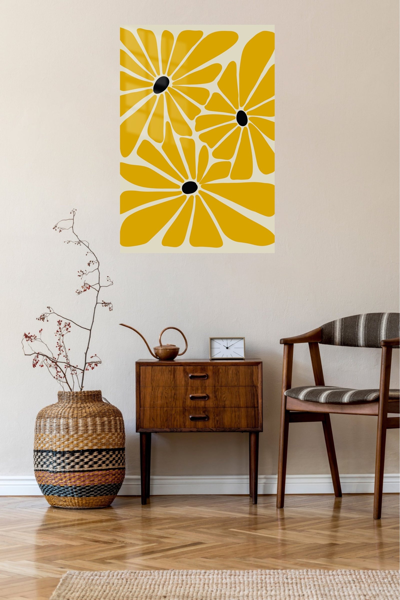 Mustard Daisy Trio metal wall art print, view 5