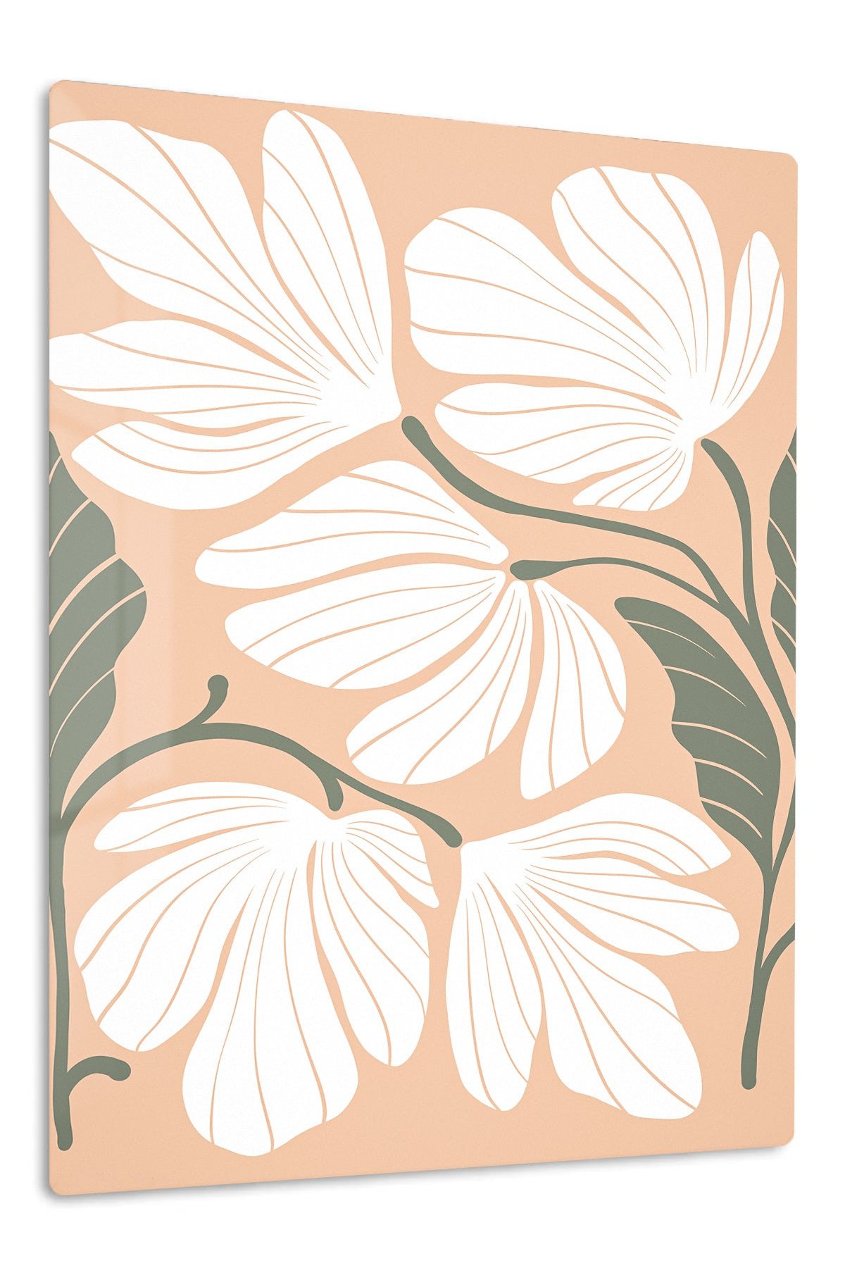 White Wildflowers on Peach metal wall art print