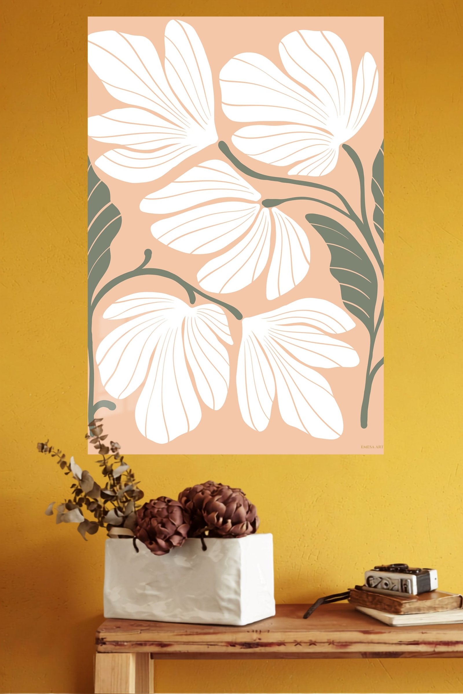 White Wildflowers on Peach metal wall art print, view 4