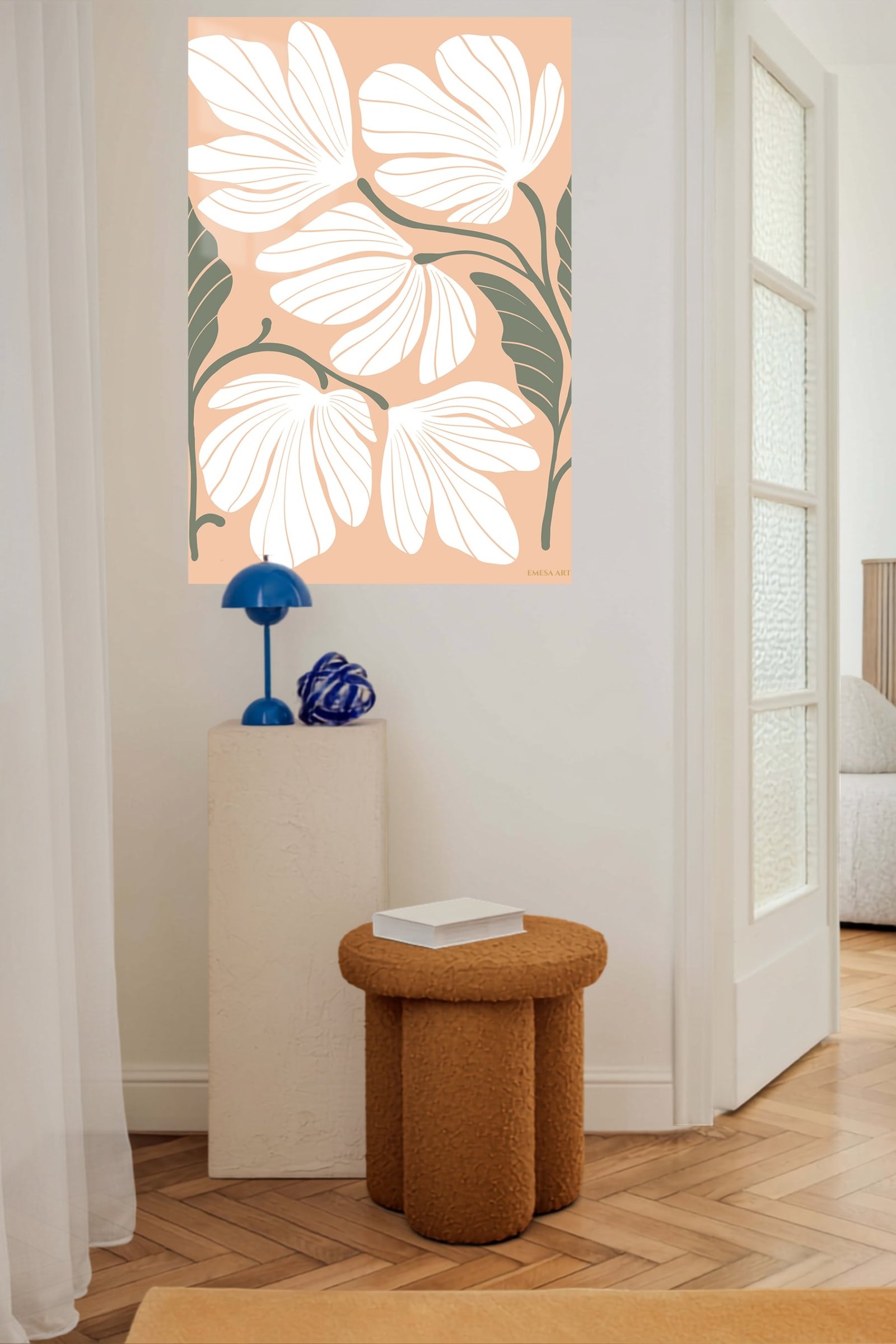 White Wildflowers on Peach metal wall art print, view 5