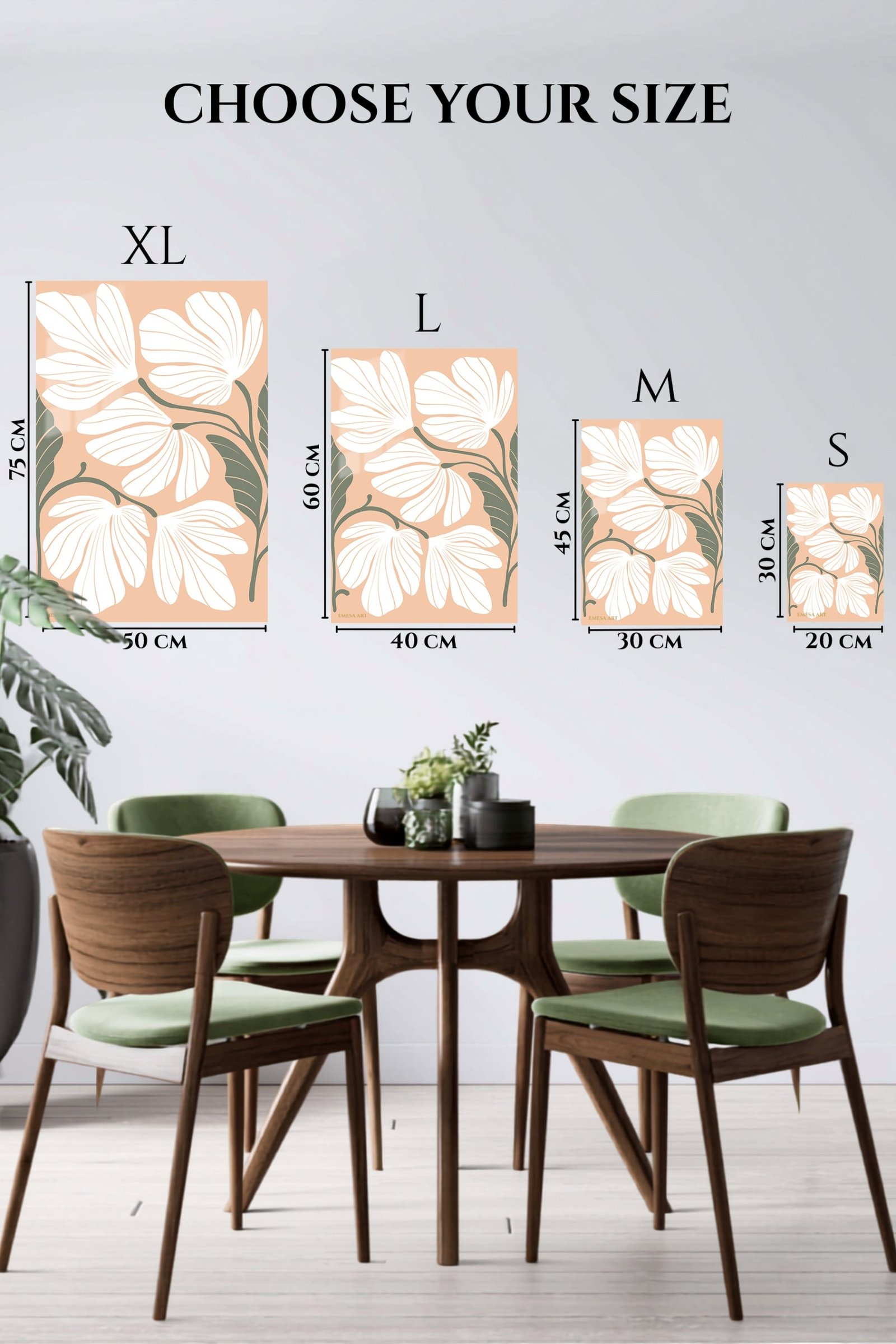 White Wildflowers on Peach metal wall art print, view 6