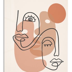 Terracotta Abstract Faces metal wall art print