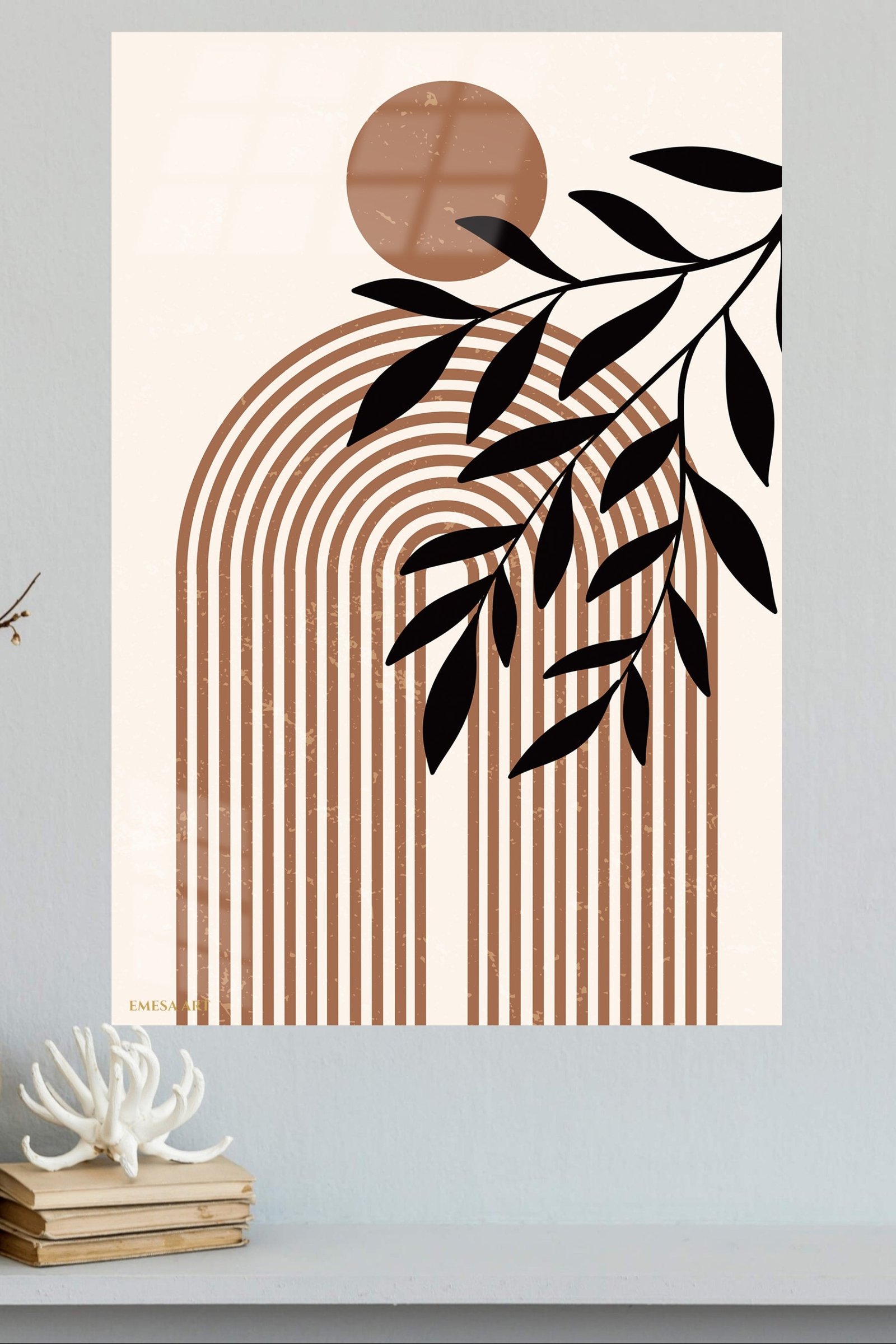 Terracotta Sun and Olive Branch metal wall art print, view 4