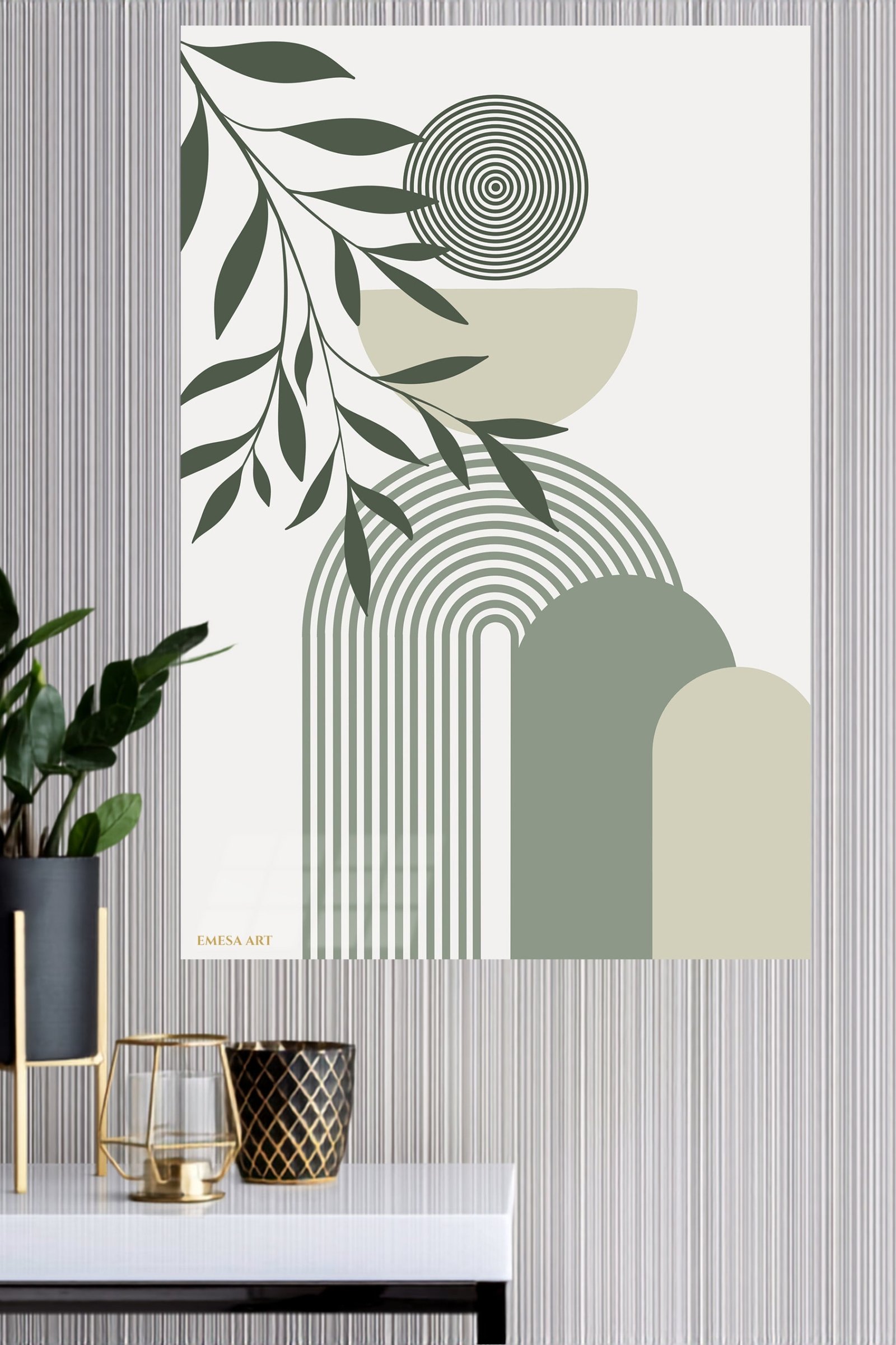 Olive Leaves and Arched Forms metal wall art print, view 4