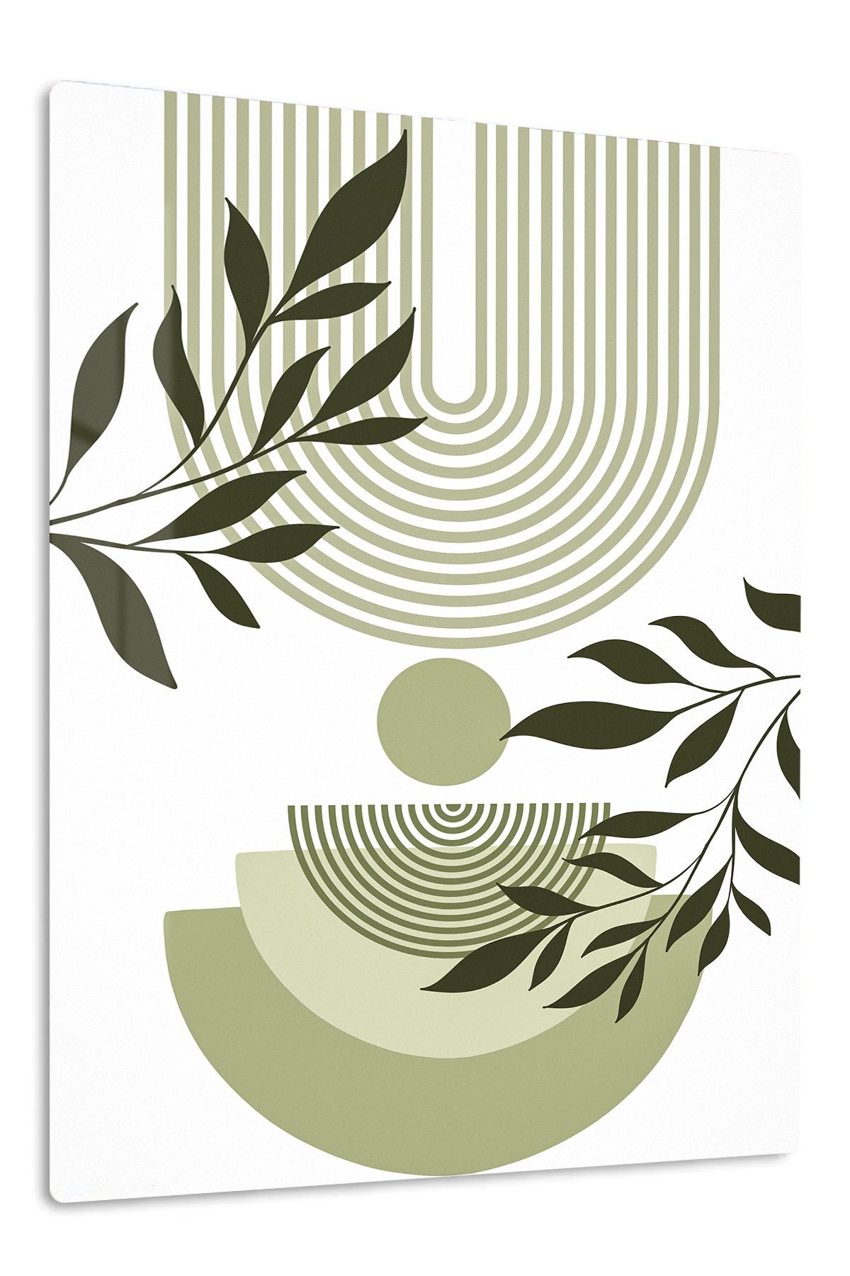 Olive Leaves and Geometric Arches metal wall art print