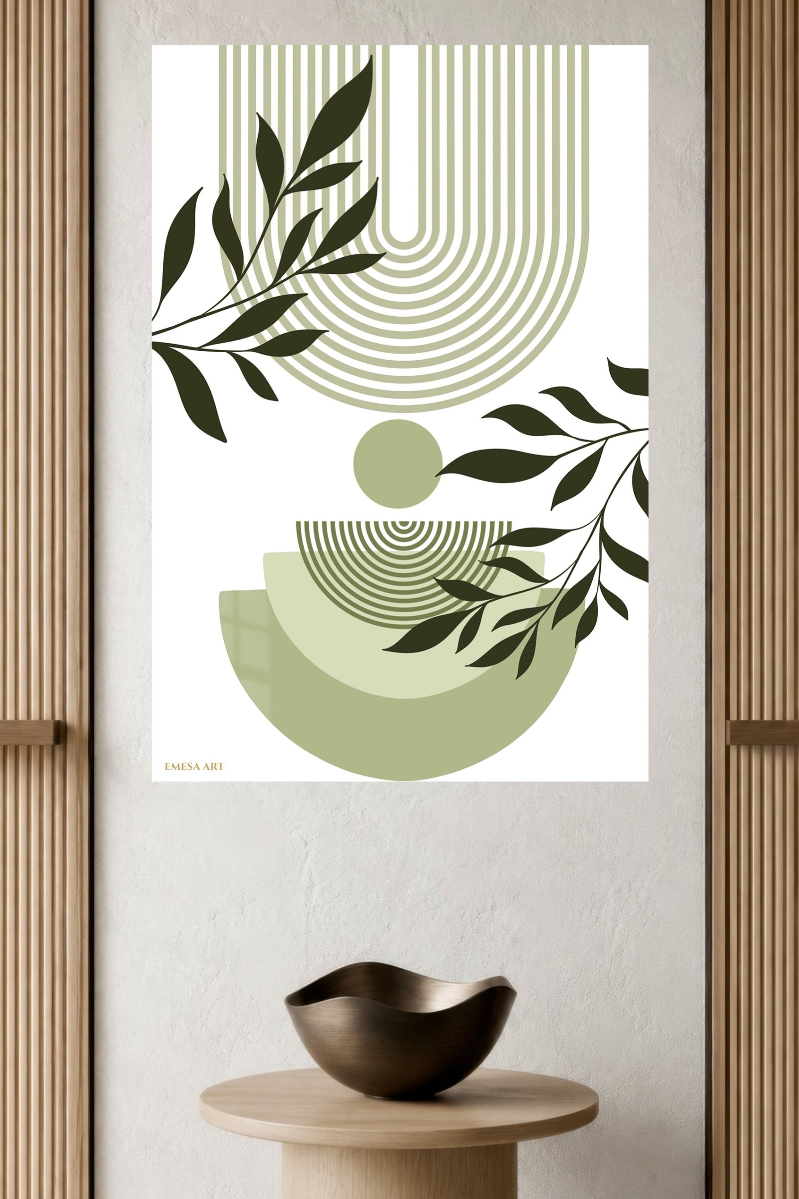 Olive Leaves and Geometric Arches metal wall art print, view 4