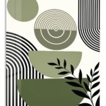 Olive Geometry Botanical Composition metal wall art print