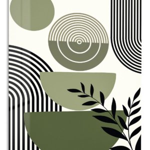 Olive Geometry Botanical Composition metal wall art print
