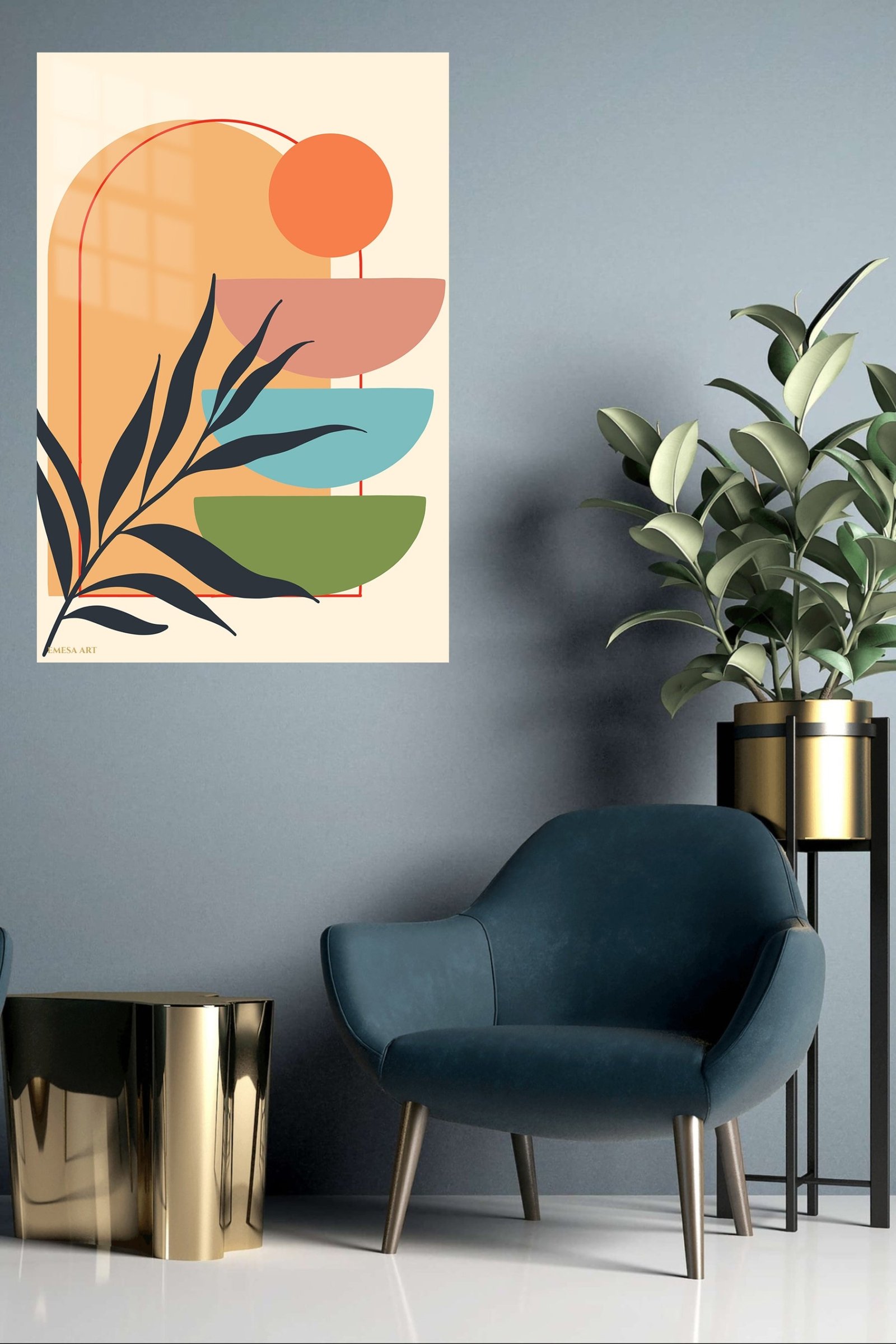 Terracotta Botanical Balance metal wall art print, view 5