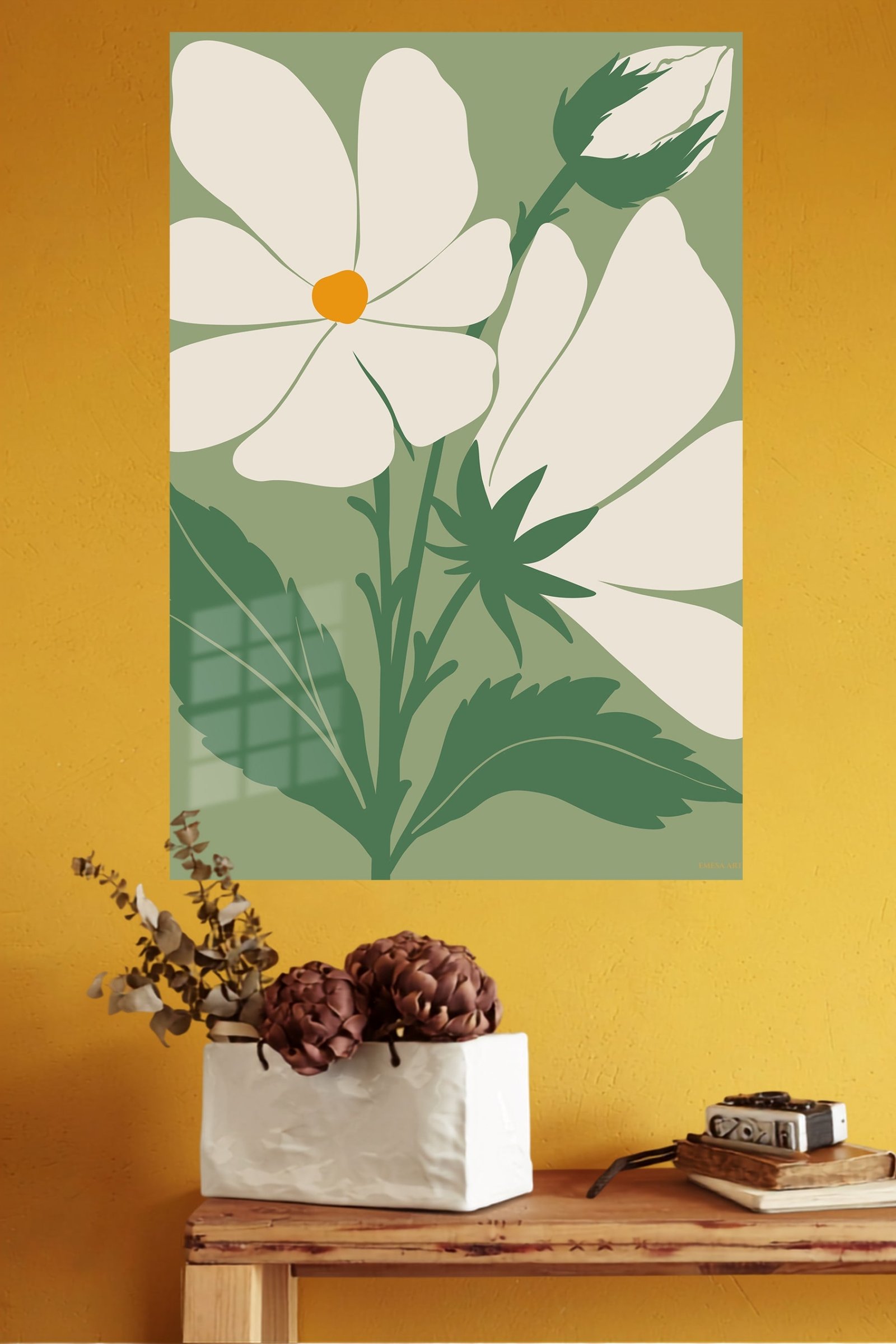 Ivory Wildflower Silhouette metal wall art print, view 4