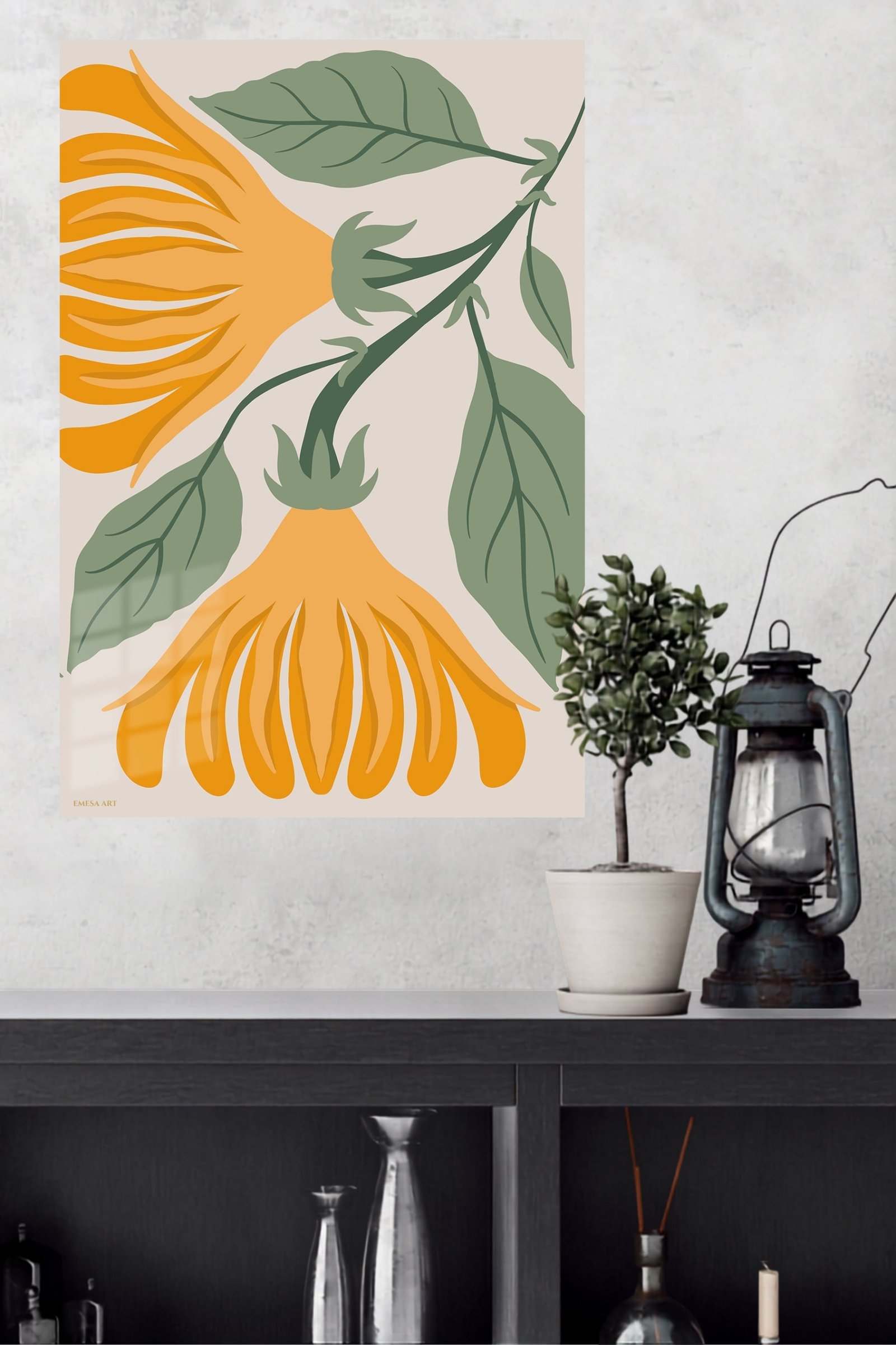 Golden Botanical Bells metal wall art print, view 4