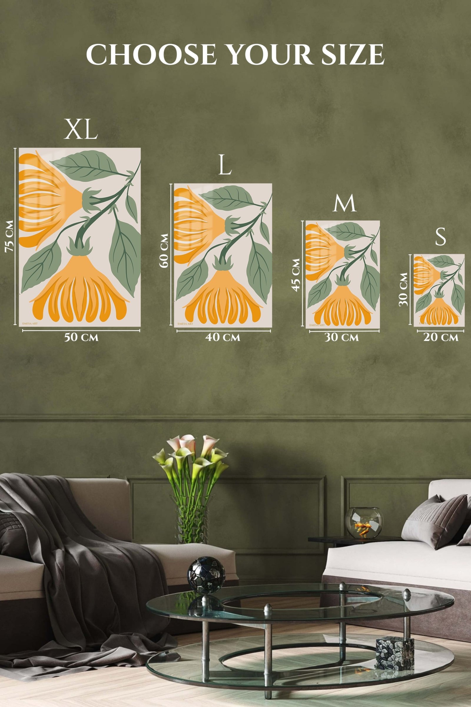 Golden Botanical Bells metal wall art print, view 6